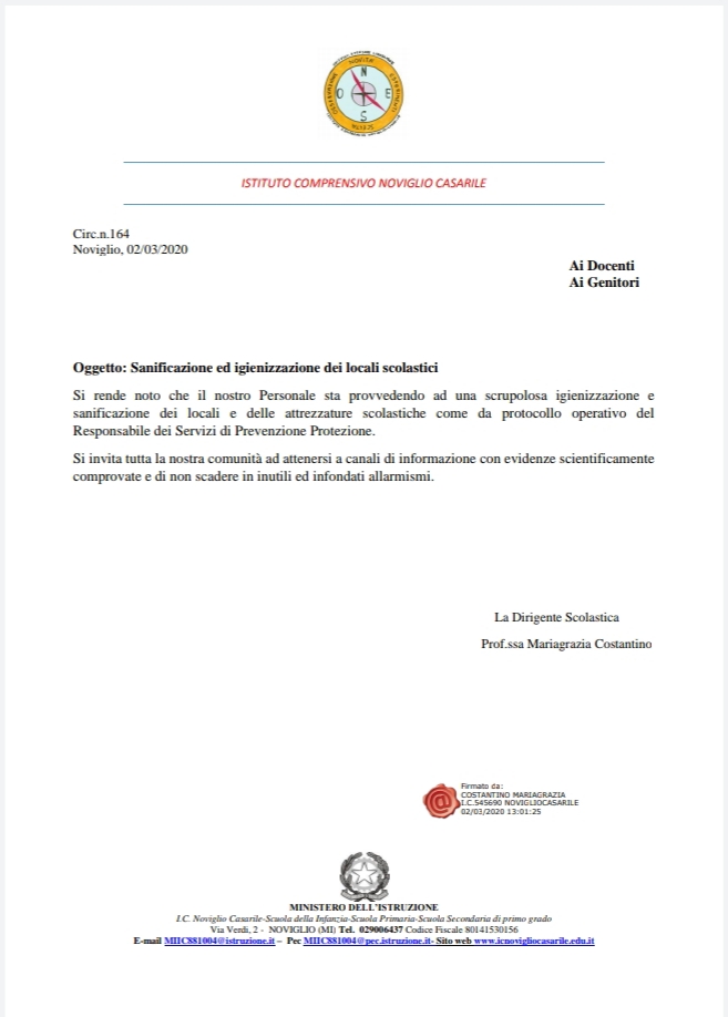 Avviso alle famiglie degli alunni frequentanti le scuole di noviglio