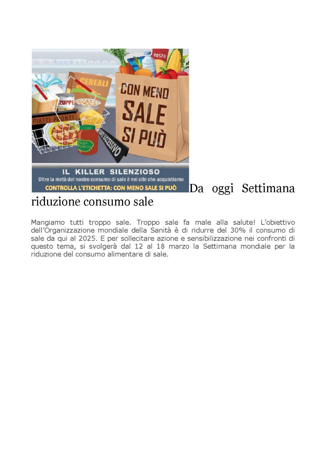 settimana mondiale per la riduzione del consumo di sale