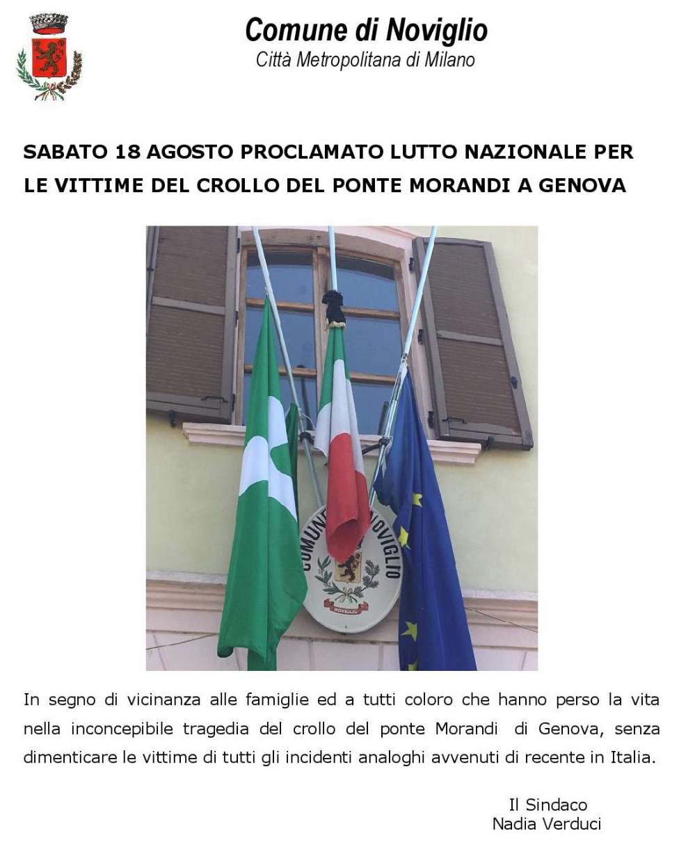 Sabato 18 agosto proclamato lutto nazionale per le vittime del crollo del ponte morandi a genova