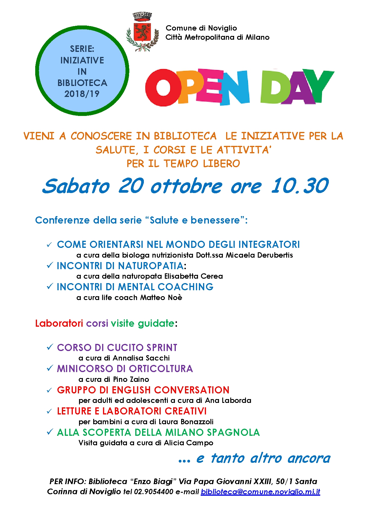 Open day in biblioteca! Sabato 20 ottobre ore 10.30