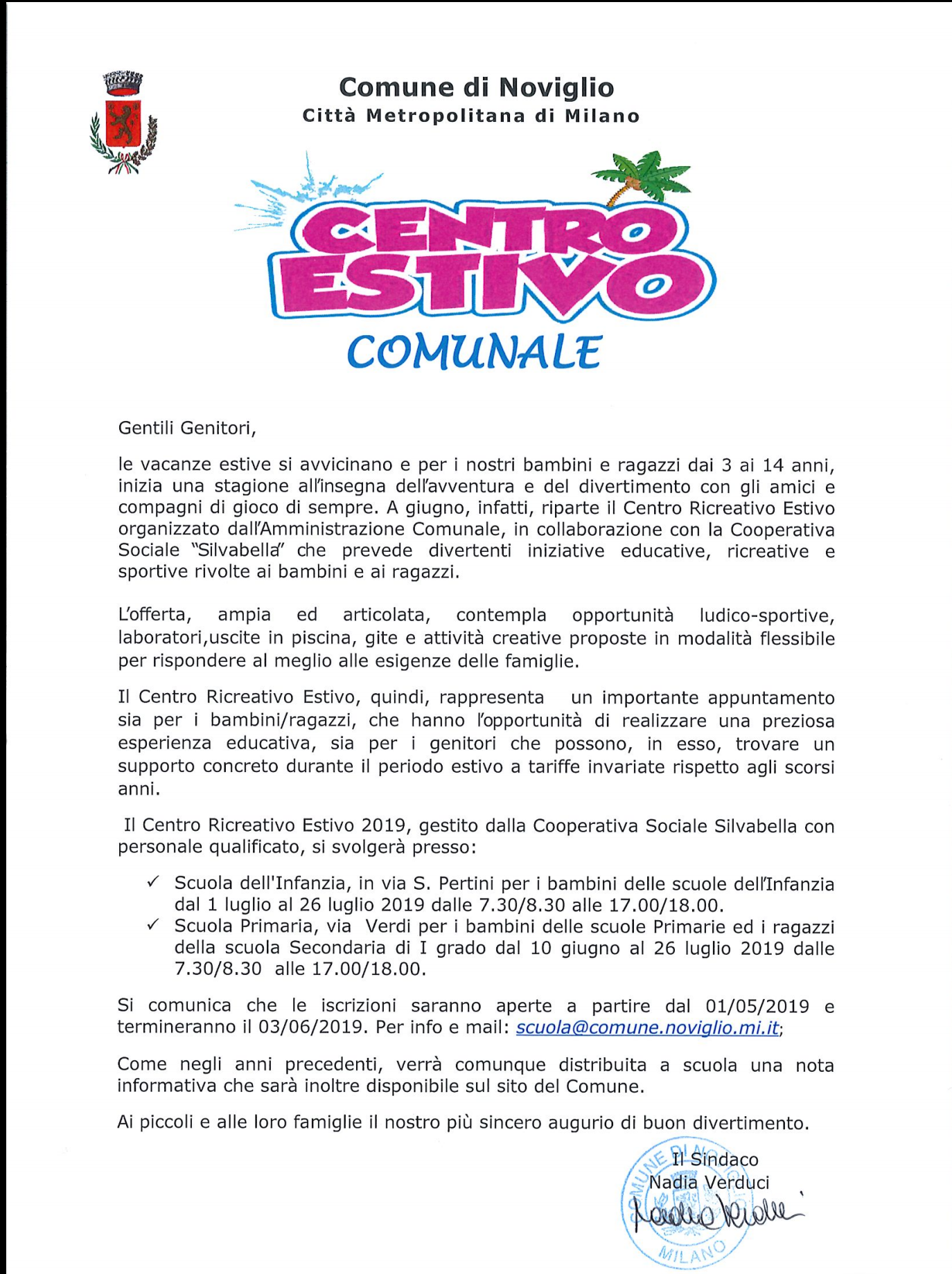 Centro estivo comunale informativa c.d.e. 2019